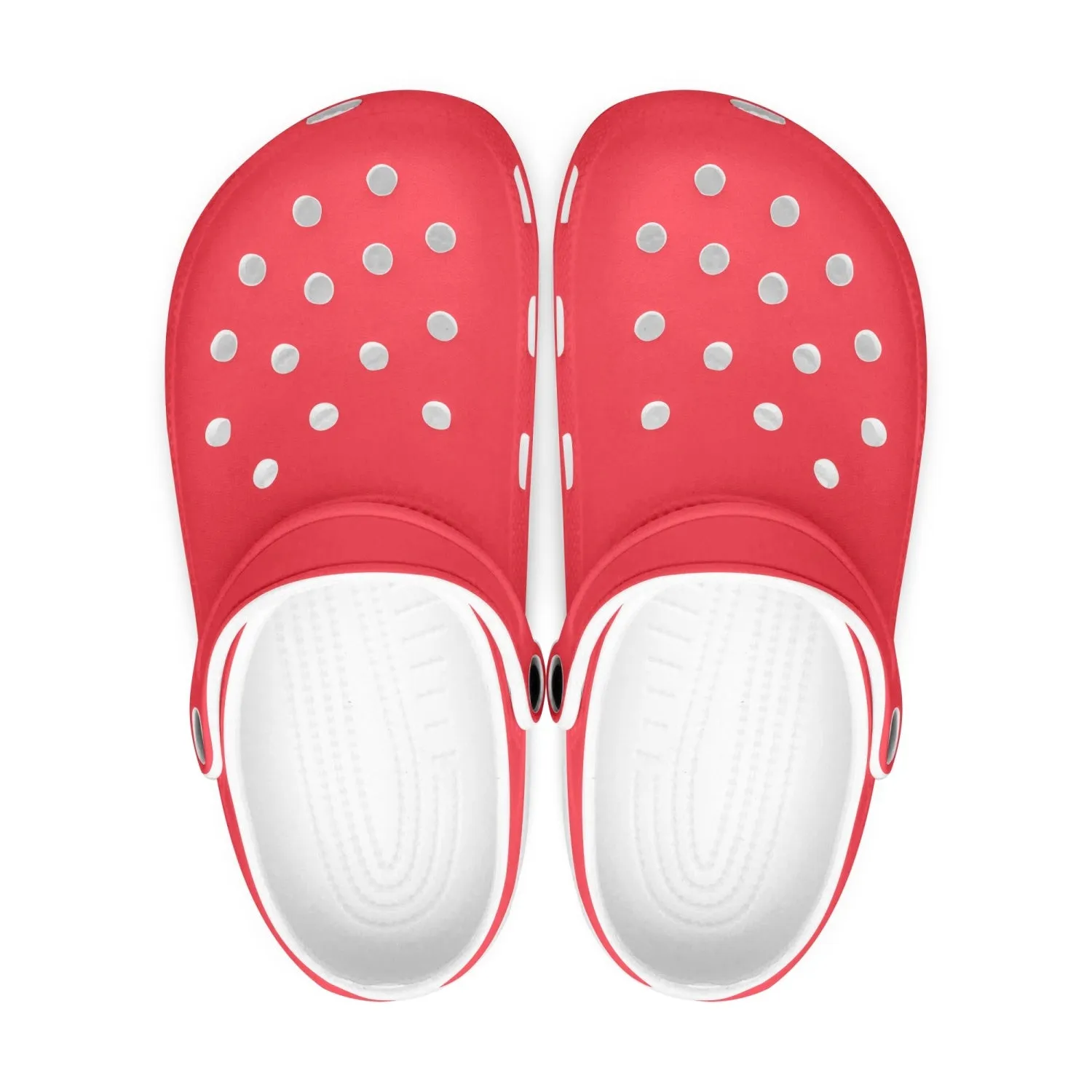Hot Red Color Unisex Clogs, Unisex Red Solid Color Fun Cozy Clogs Footwear Sandals For Men or Women