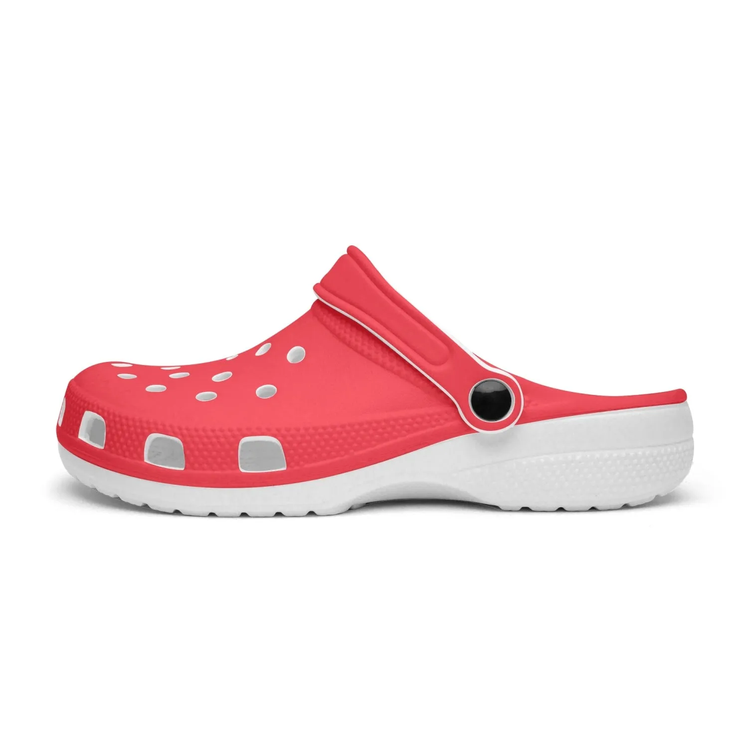 Hot Red Color Unisex Clogs, Unisex Red Solid Color Fun Cozy Clogs Footwear Sandals For Men or Women