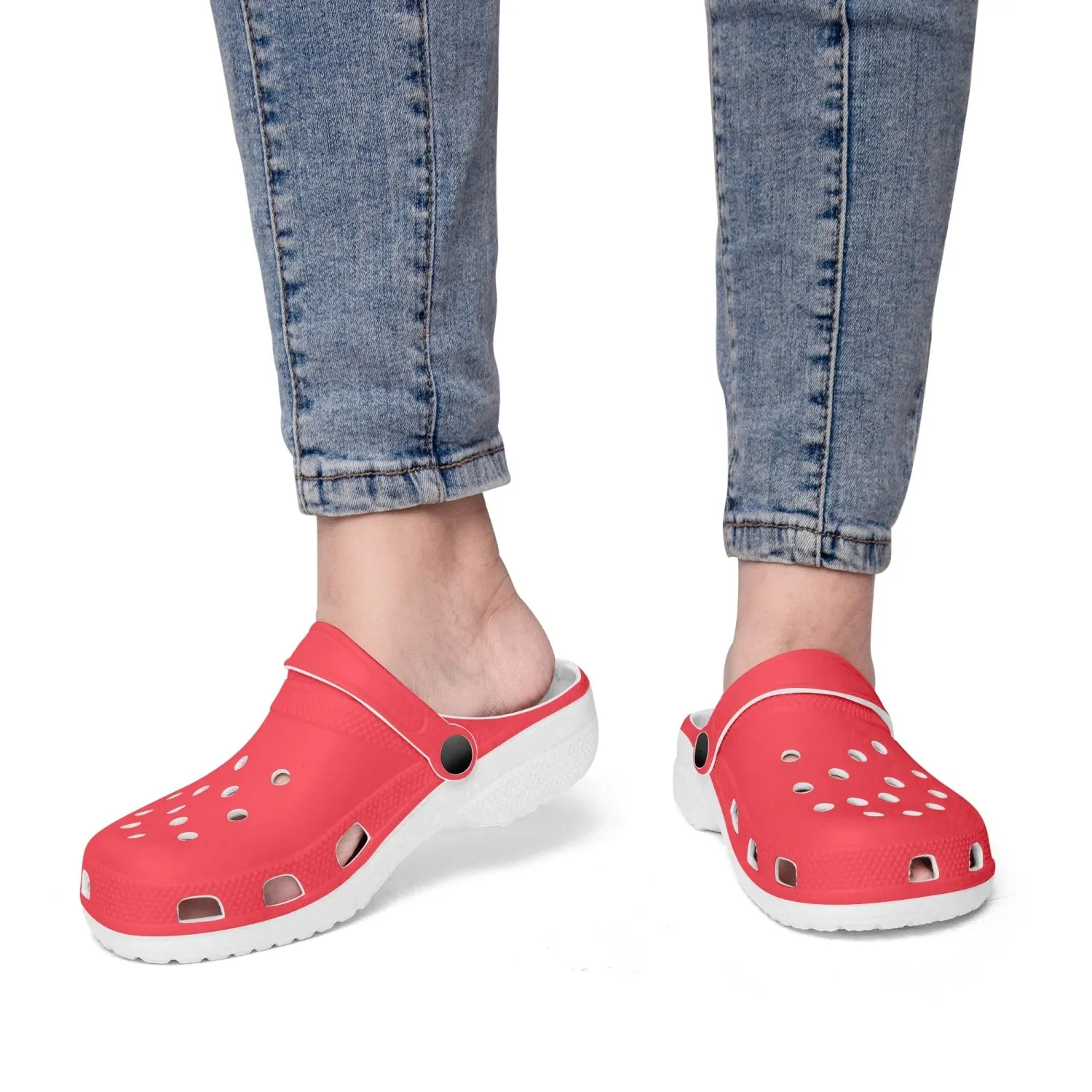 Hot Red Color Unisex Clogs, Unisex Red Solid Color Fun Cozy Clogs Footwear Sandals For Men or Women