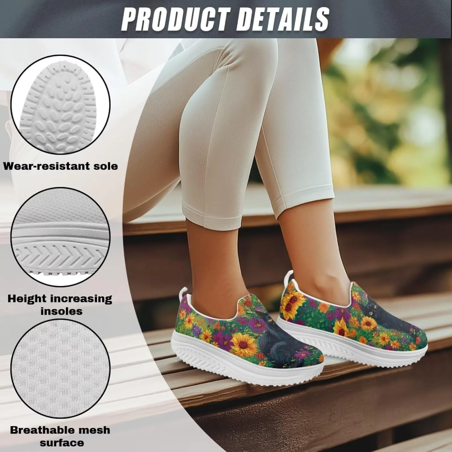 Howilath Cute Cat Pattern Walking Shoes Women Platform Sneakers Non-Slip Running Shoes Slip on Loafers Jogging Sneakers