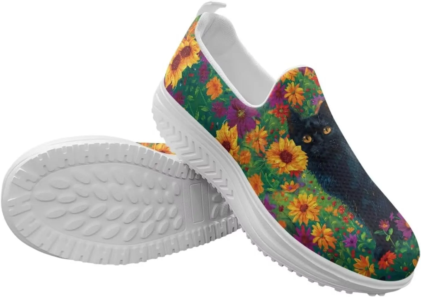 Howilath Cute Cat Pattern Walking Shoes Women Platform Sneakers Non-Slip Running Shoes Slip on Loafers Jogging Sneakers