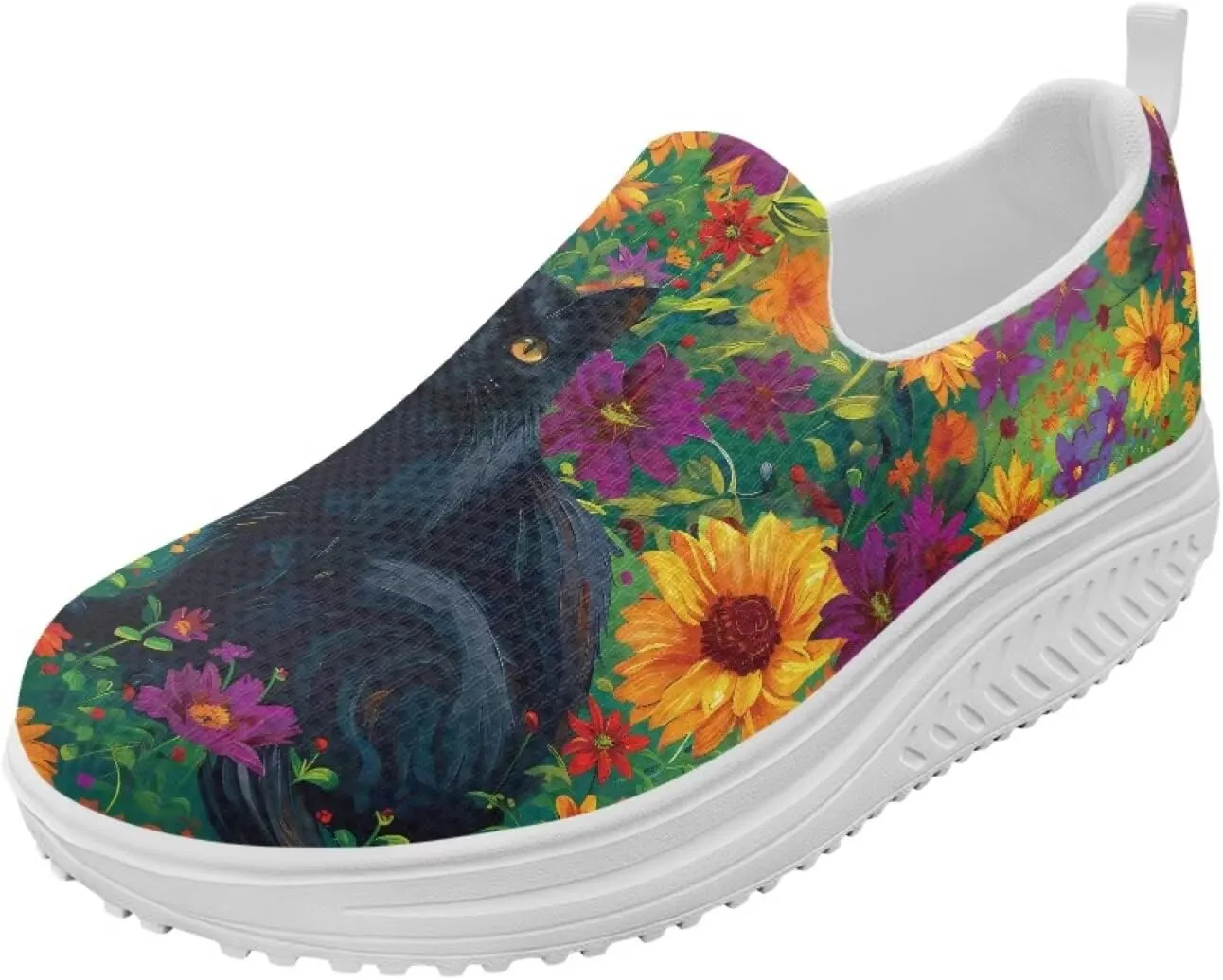 Howilath Cute Cat Pattern Walking Shoes Women Platform Sneakers Non-Slip Running Shoes Slip on Loafers Jogging Sneakers