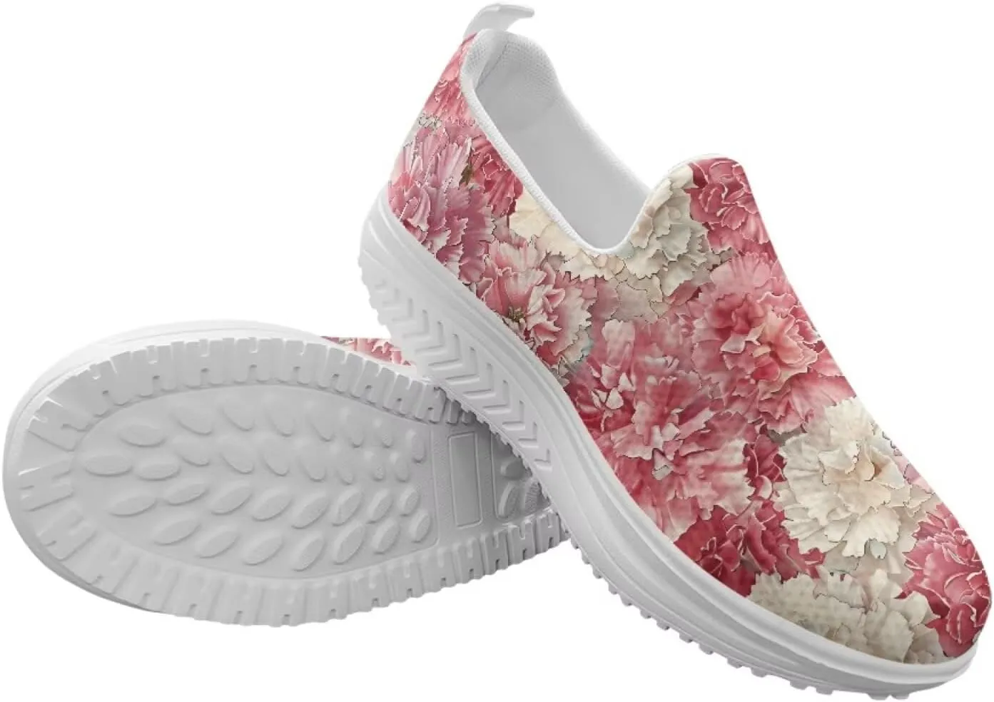 Howilath Flower Pattern Walking Sneakers for Women Casual Platform Shoes Slip on Loafers for Gym Camping Travel