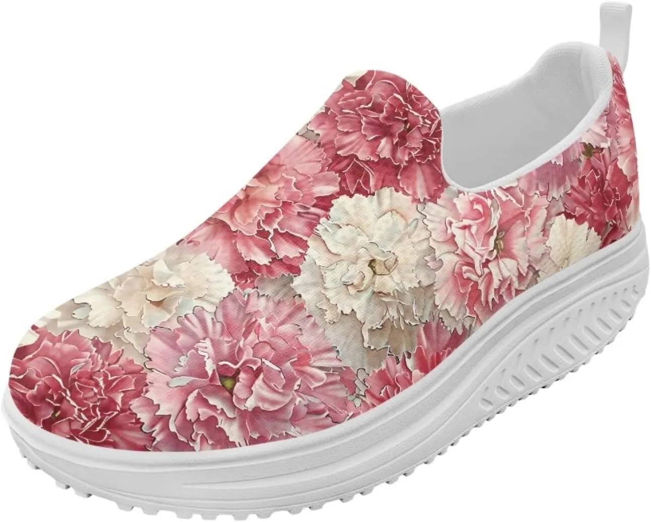 Howilath Flower Pattern Walking Sneakers for Women Casual Platform Shoes Slip on Loafers for Gym Camping Travel