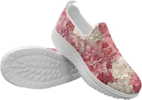 Howilath Flower Pattern Walking Sneakers for Women Casual Platform Shoes Slip on Loafers for Gym Camping Travel