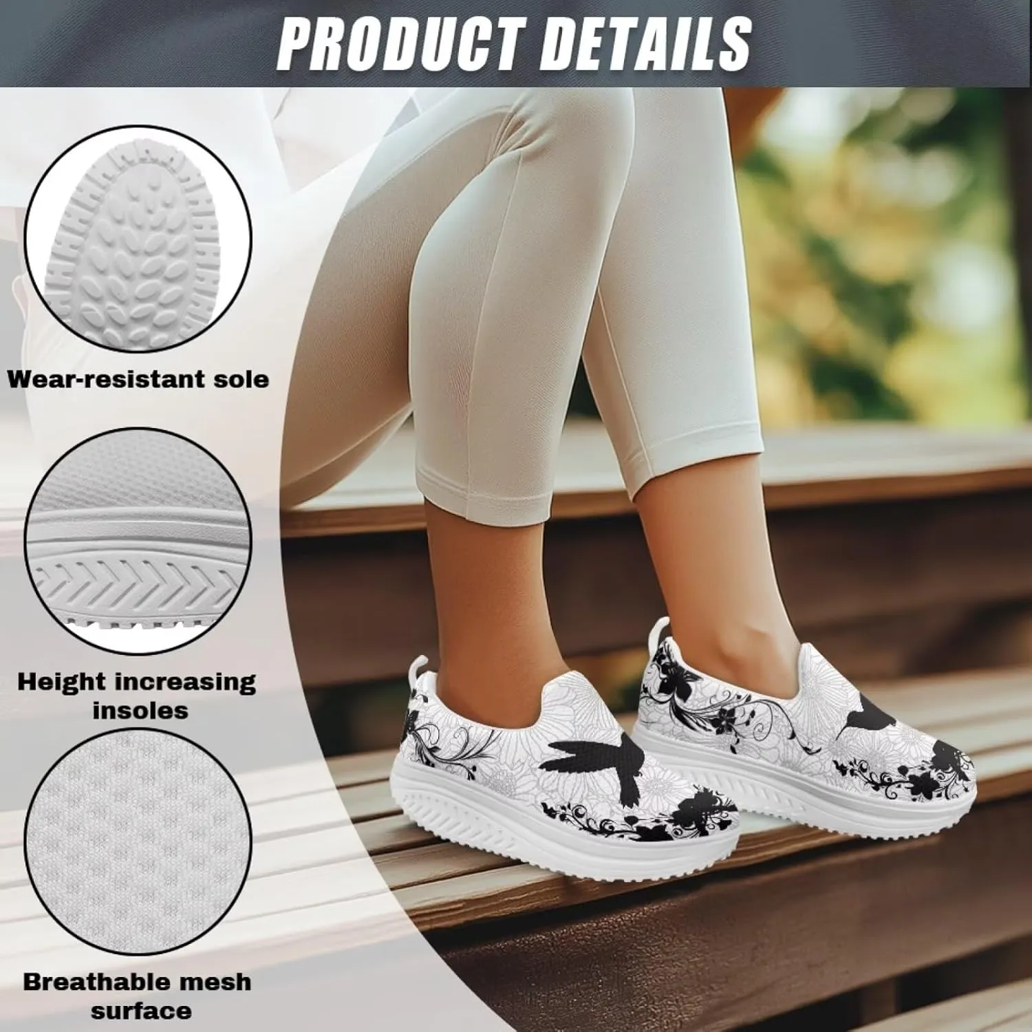 Howilath Slip on Sneakers Womens Platform Shoes Casual Sport Shoes Anti-Skid Running Sneakers with Thick Rocking Bottom