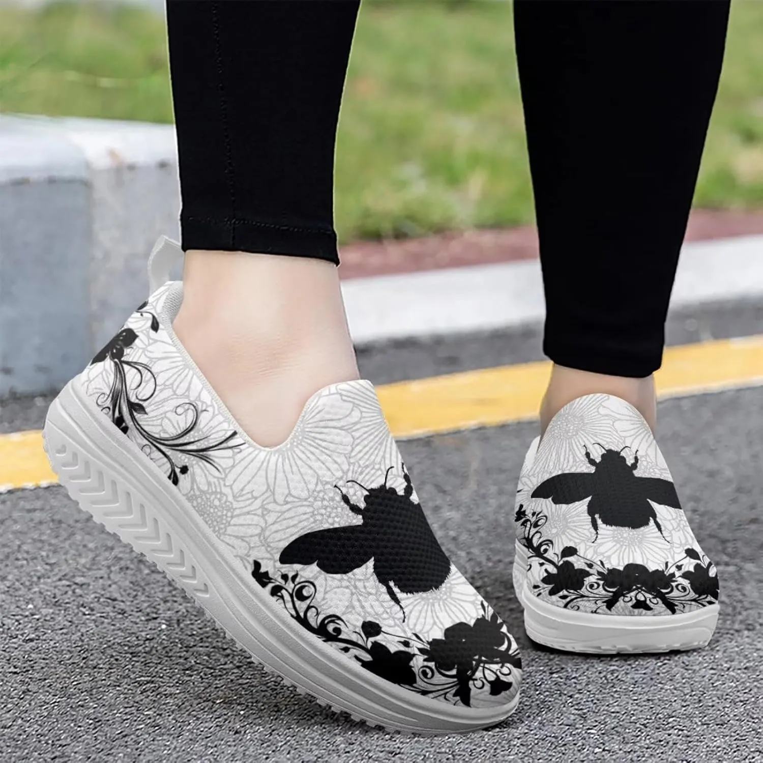 Howilath Slip on Sneakers Womens Platform Shoes Casual Sport Shoes Anti-Skid Running Sneakers with Thick Rocking Bottom