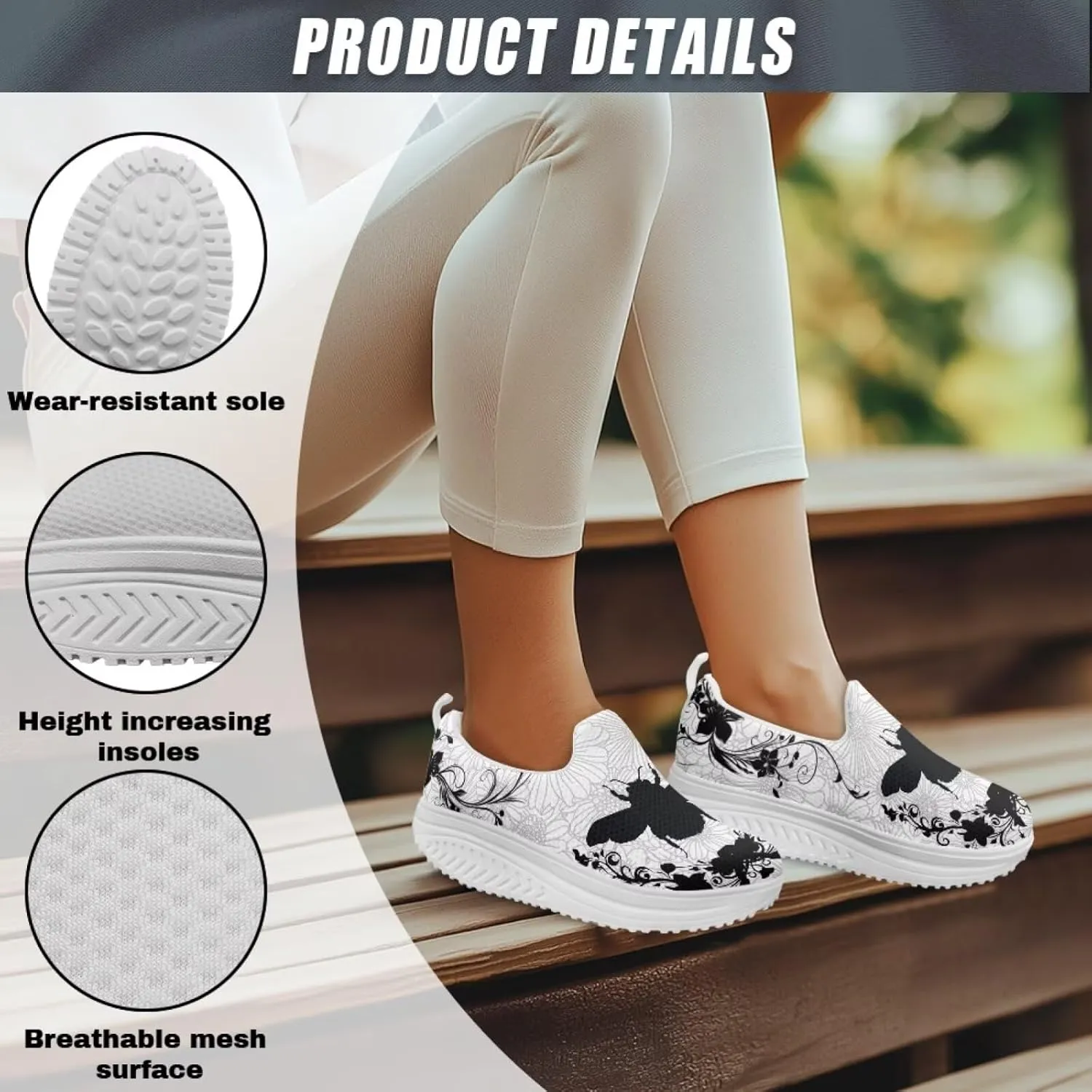 Howilath Slip on Sneakers Womens Platform Shoes Casual Sport Shoes Anti-Skid Running Sneakers with Thick Rocking Bottom