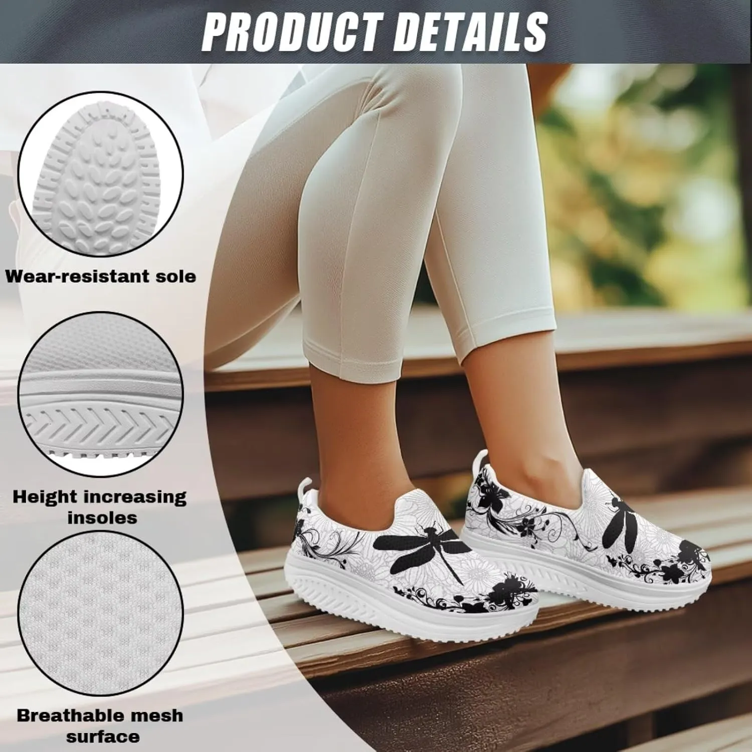 Howilath Slip on Sneakers Womens Platform Shoes Casual Sport Shoes Anti-Skid Running Sneakers with Thick Rocking Bottom