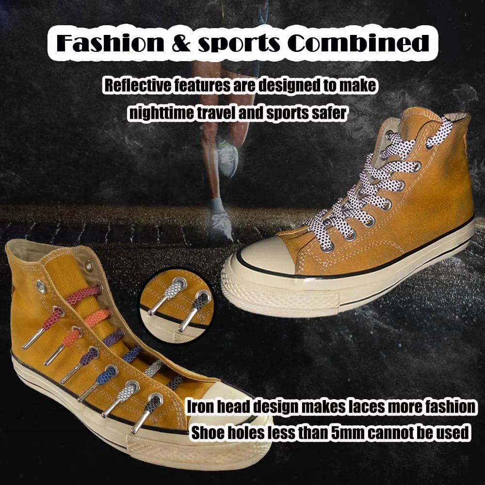 Iron head Flat Shoe Laces Reflective,for Sport Sneakers Skates Boots 9 Different Lengths 6 Colors