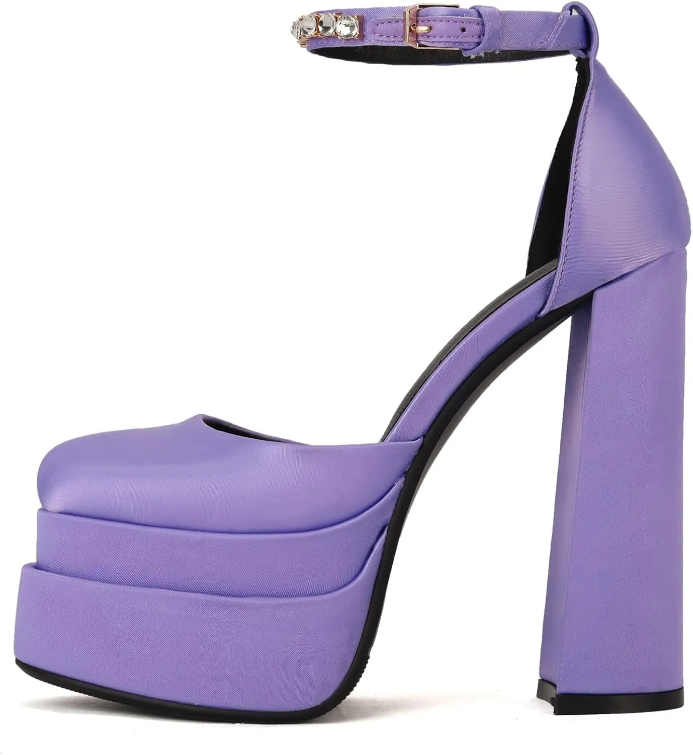 keleimusi Strappy Platform Pumps Lace-Up Square Toe Patent Leather High Blocked Chunky Sandals for Women