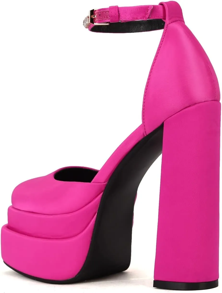 keleimusi Strappy Platform Pumps Lace-Up Square Toe Patent Leather High Blocked Chunky Sandals for Women