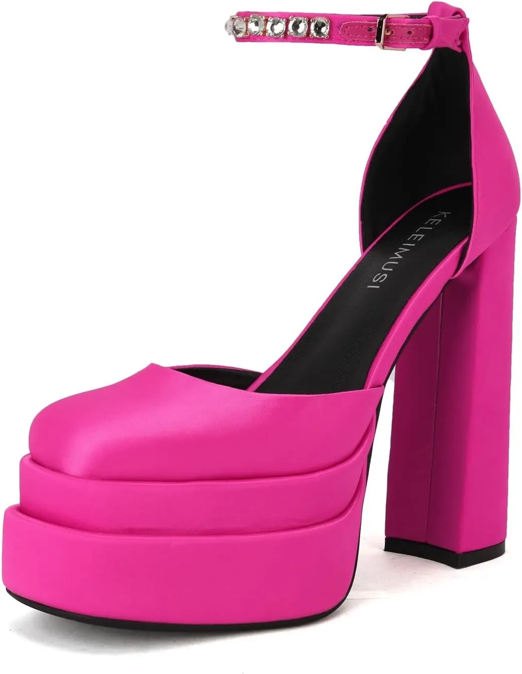 keleimusi Strappy Platform Pumps Lace-Up Square Toe Patent Leather High Blocked Chunky Sandals for Women