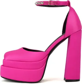 keleimusi Strappy Platform Pumps Lace-Up Square Toe Patent Leather High Blocked Chunky Sandals for Women