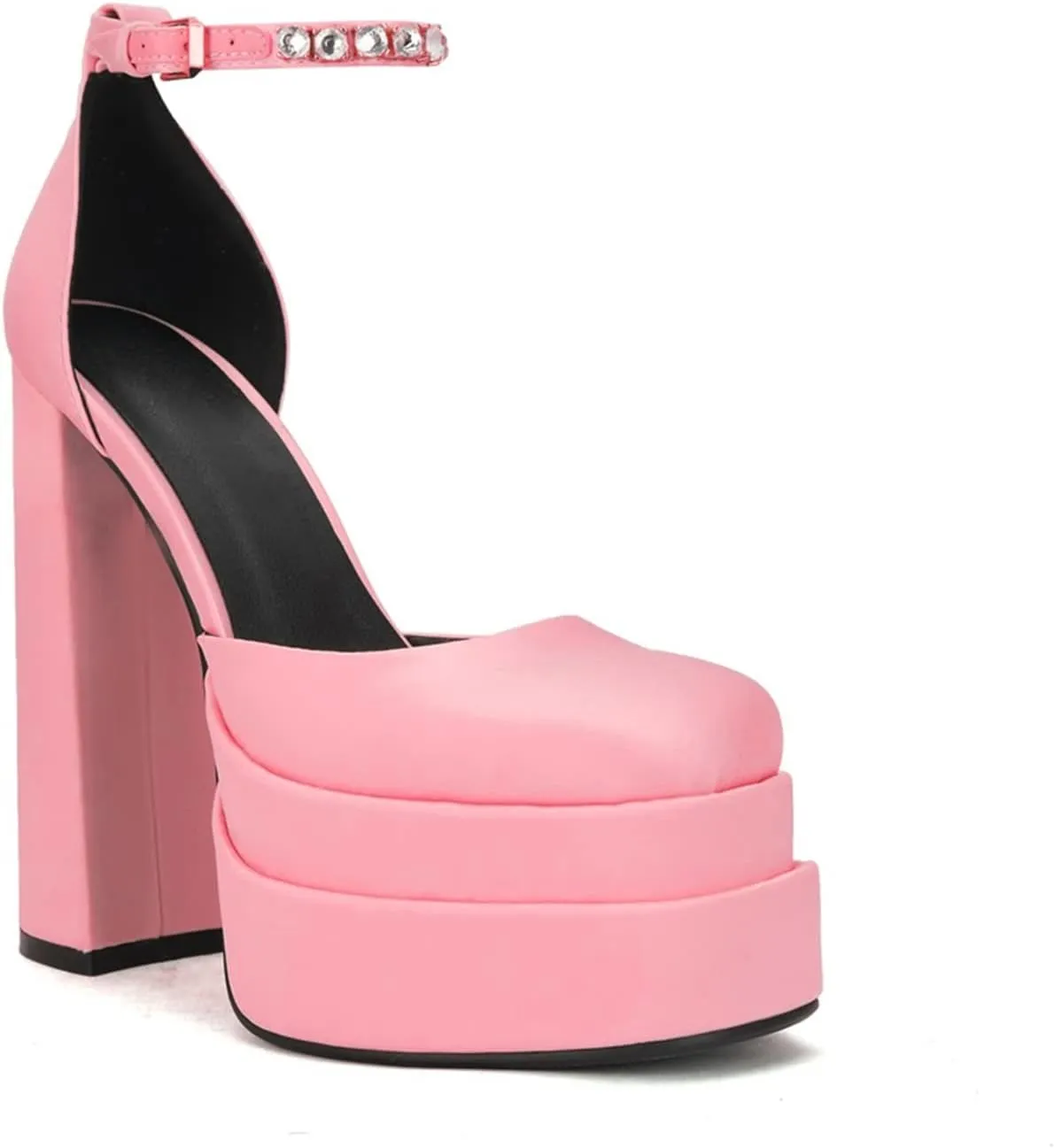 keleimusi Strappy Platform Pumps Lace-Up Square Toe Patent Leather High Blocked Chunky Sandals for Women