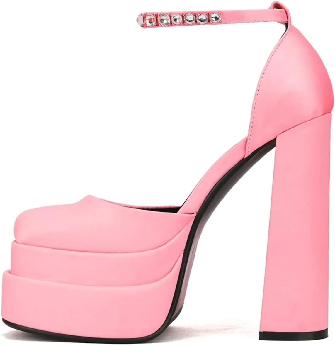 keleimusi Strappy Platform Pumps Lace-Up Square Toe Patent Leather High Blocked Chunky Sandals for Women