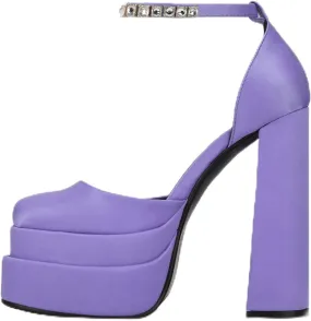 keleimusi Strappy Platform Pumps Lace-Up Square Toe Patent Leather High Blocked Chunky Sandals for Women