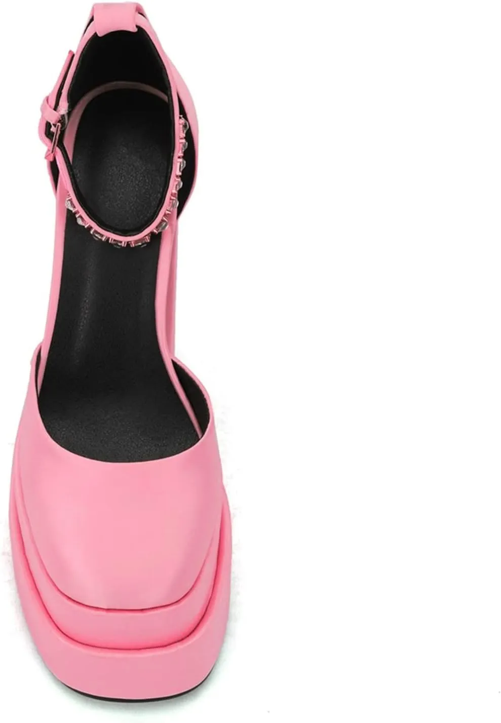 keleimusi Strappy Platform Pumps Lace-Up Square Toe Patent Leather High Blocked Chunky Sandals for Women