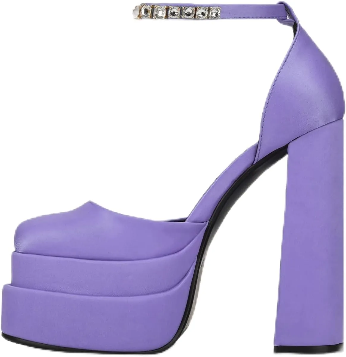 keleimusi Strappy Platform Pumps Lace-Up Square Toe Patent Leather High Blocked Chunky Sandals for Women