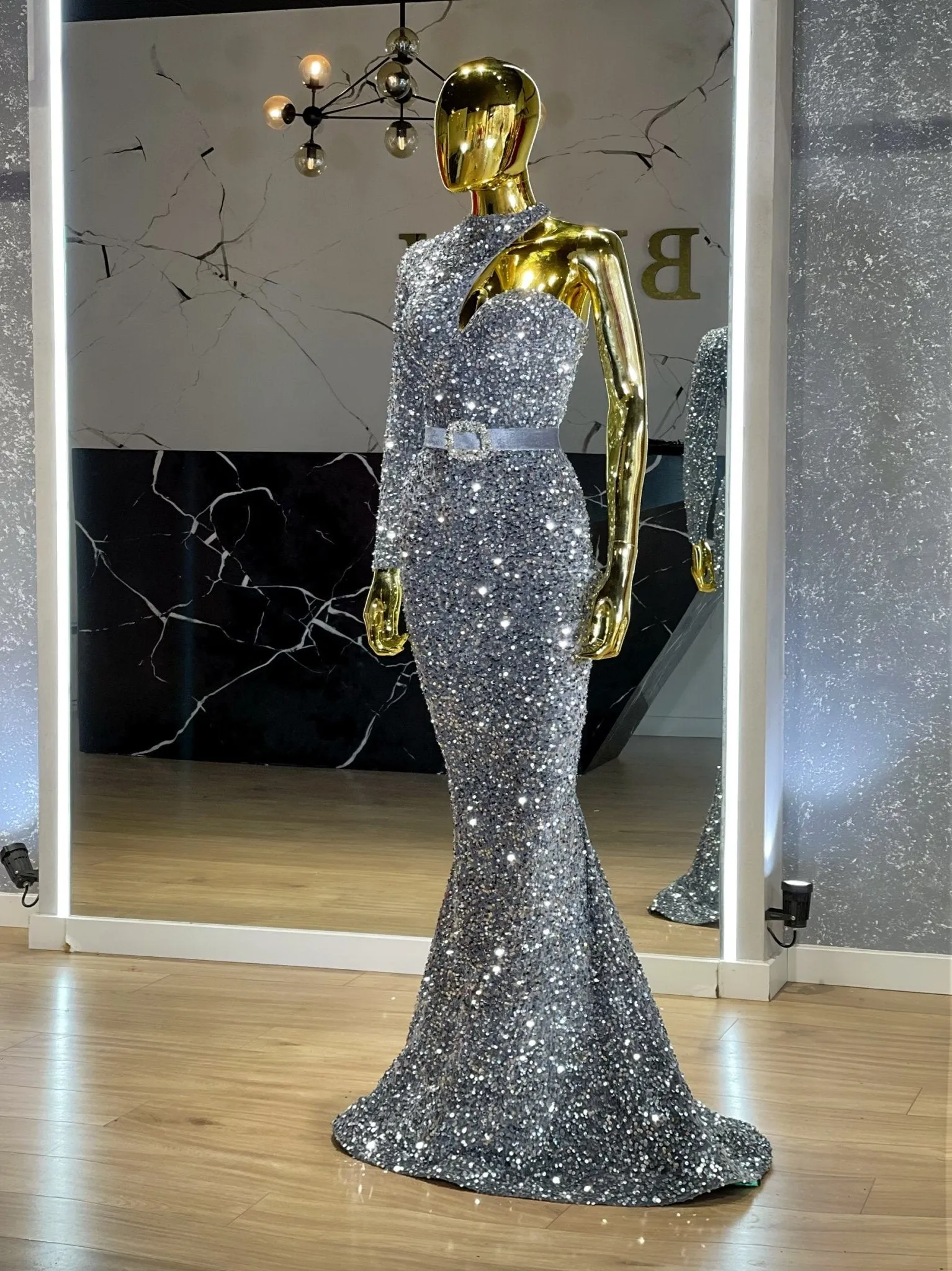 Konor Glamorous One-Shoulder Sequin Dress