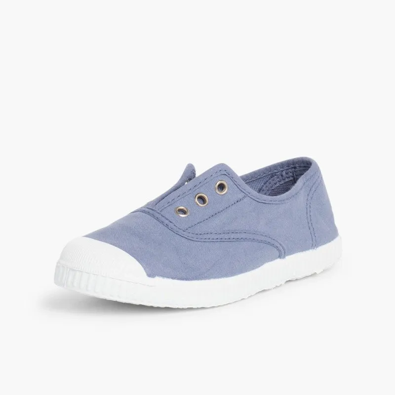 Laceless Rubber Toe Canvas Sneakers, Blue