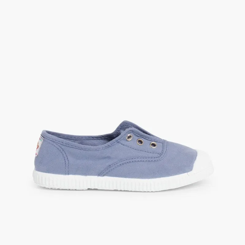 Laceless Rubber Toe Canvas Sneakers, Blue