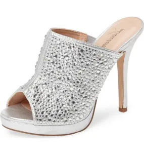 Lauren Lorraine Mimi White Candy Rhinestone Wedding Bridal Mule Sandal Pumps
