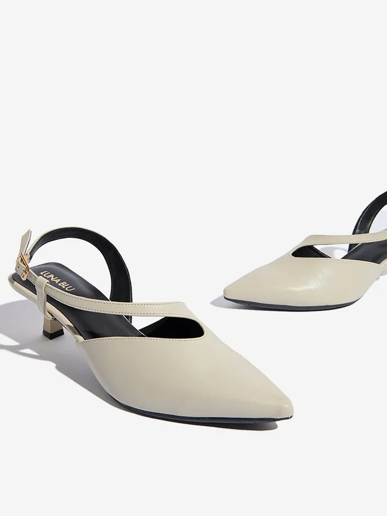 LUNA BLU Ivory Asymmetrical Slingback Mules
