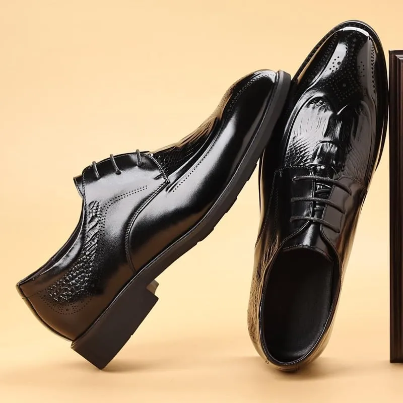 Men's Breathable Comfortable Business Lace Up Oxford Shoes Fashion Classic Carved Lace Up Leather Low Heels Dress Shoes