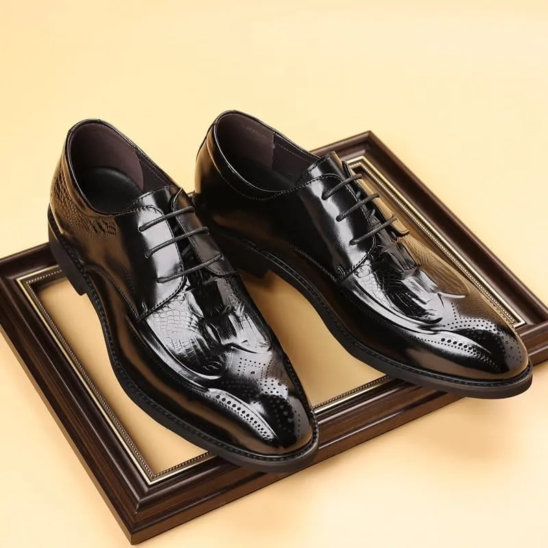 Men's Breathable Comfortable Business Lace Up Oxford Shoes Fashion Classic Carved Lace Up Leather Low Heels Dress Shoes