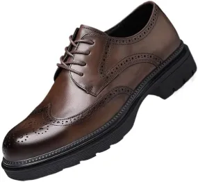 Men's Breathable Comfortable Business Lace Up Oxford Shoes Fashion Classic Carved Leather Low Heels Dress Shoes