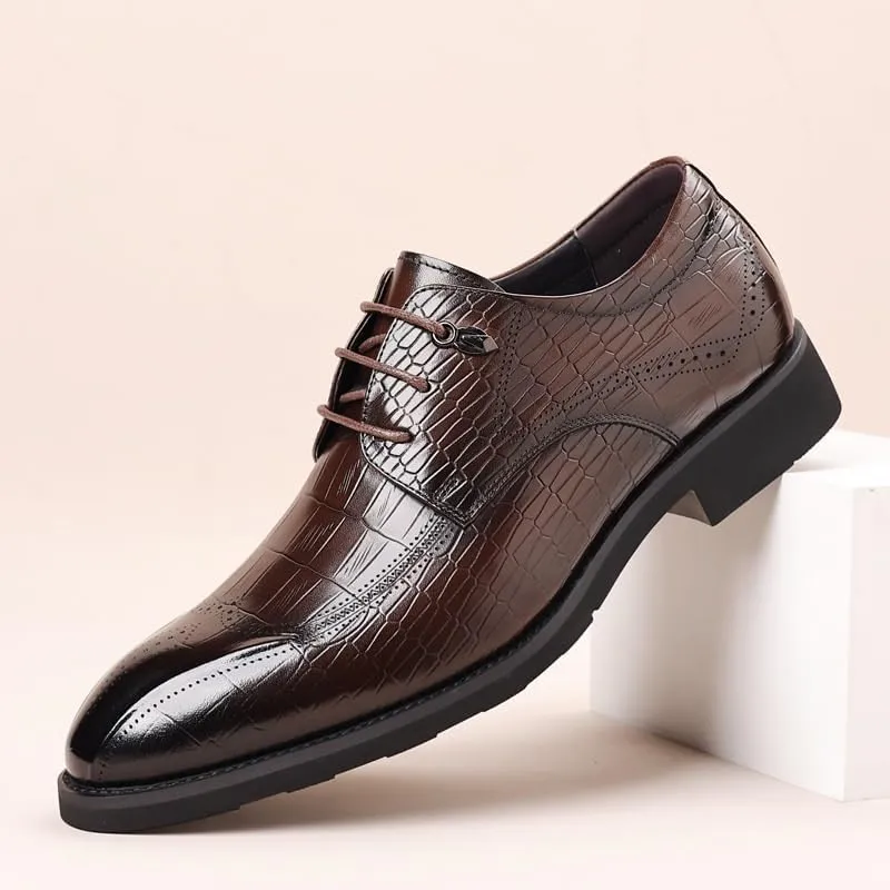 Men's Breathable Leather Wingtip Brogue Oxford Men's Alligator Crocodile Print Oxfords Fashion Lace Up Dress Shoes