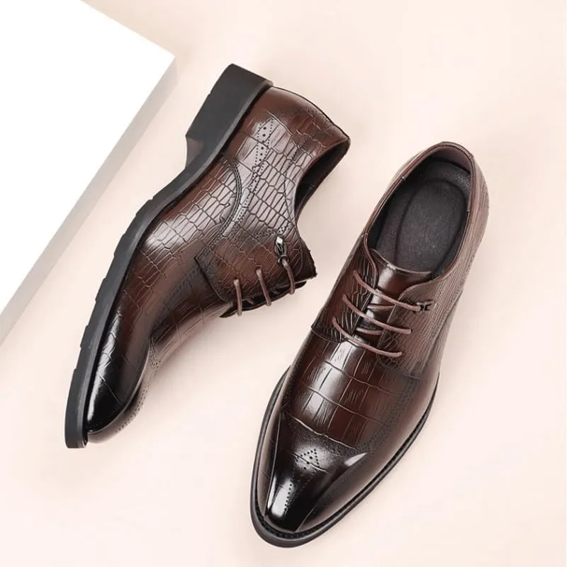 Men's Breathable Leather Wingtip Brogue Oxford Men's Alligator Crocodile Print Oxfords Fashion Lace Up Dress Shoes