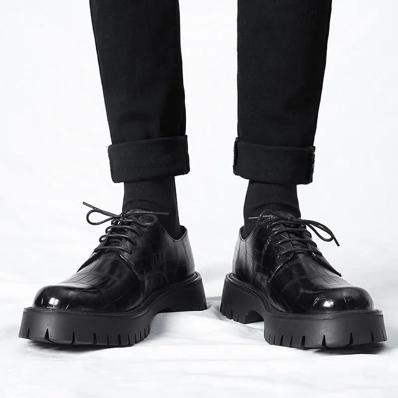 Men's Breathable Leather Wingtip Brogue Oxfords Mens Retro Comfortable Business Height Increasing Non-Slip Softsole Walking Printed