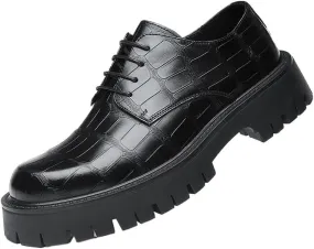 Men's Breathable Leather Wingtip Brogue Oxfords Mens Retro Comfortable Business Height Increasing Non-Slip Softsole Walking Printed