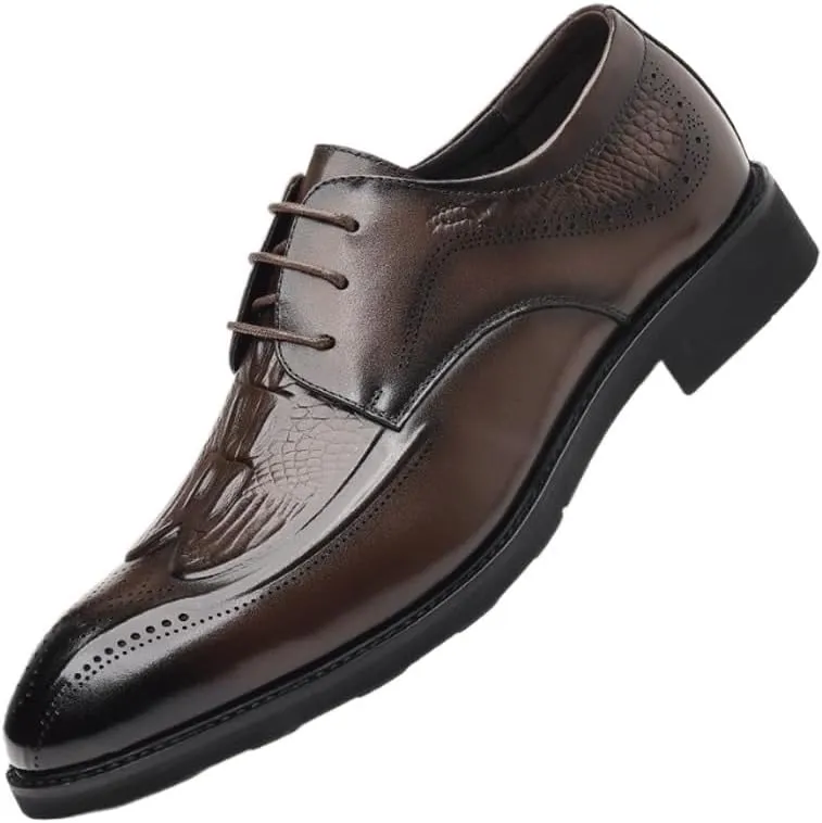 Men's Casual Genuine Leather Flats Soft Driving Walking Dress Shoes Breathable Lace Up Shoes for Business Office Wear