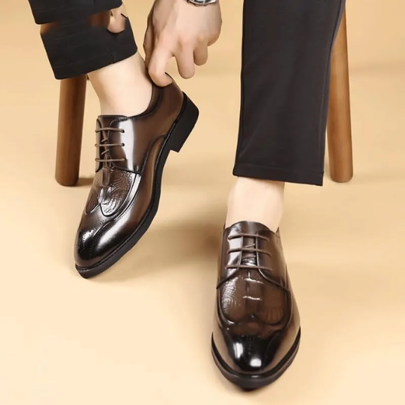 Men's Casual Genuine Leather Flats Soft Driving Walking Dress Shoes Breathable Lace Up Shoes for Business Office Wear