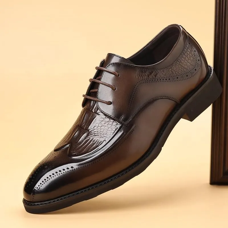 Men's Casual Genuine Leather Flats Soft Driving Walking Dress Shoes Breathable Lace Up Shoes for Business Office Wear