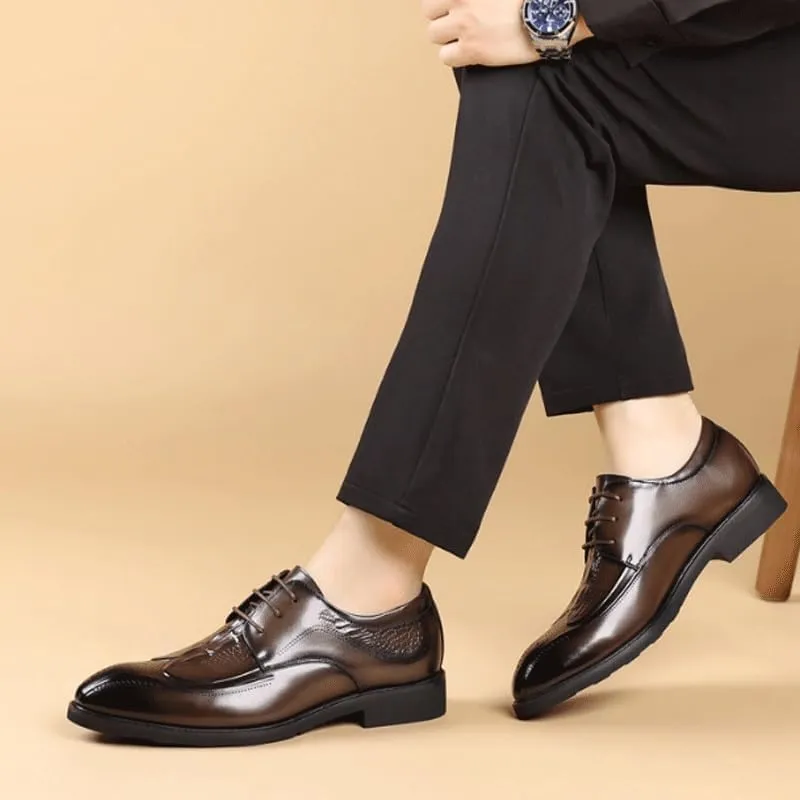 Men's Casual Genuine Leather Flats Soft Driving Walking Dress Shoes Breathable Lace Up Shoes for Business Office Wear