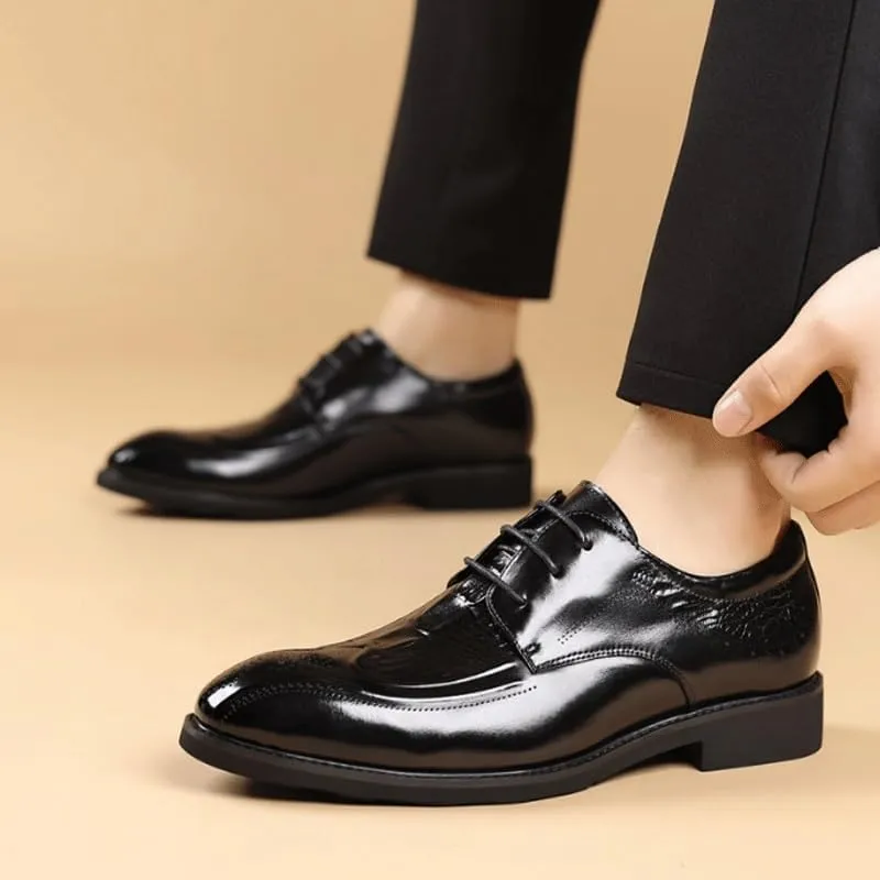 Men's Casual Genuine Leather Flats Soft Driving Walking Dress Shoes Breathable Lace Up Shoes for Business Office Wear