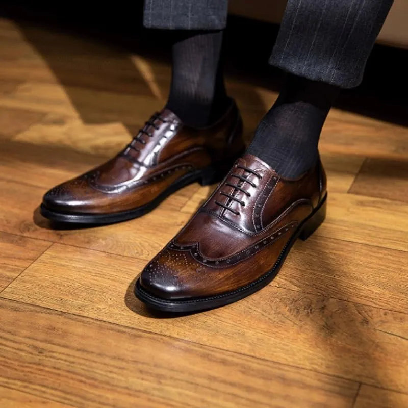 Men's Fashion Classic Pointed Toe Lace Up Low Top Leather Dress Shoes for Formal Business Office Church