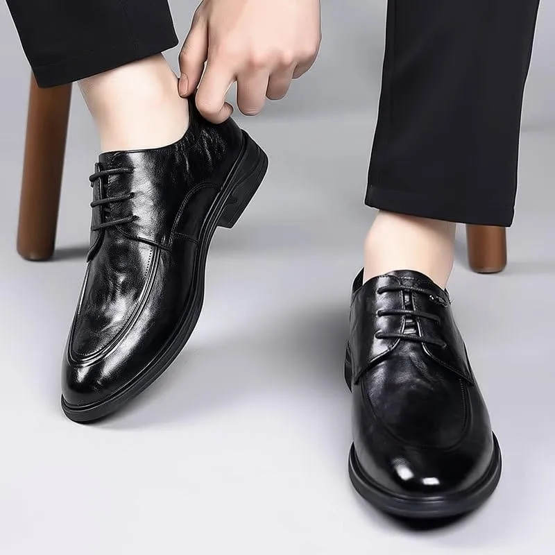 Men's Fashion Classic Pointed Toe Lace Up Low Top Leather Dress Shoes Men Brogue Oxfords Shoes