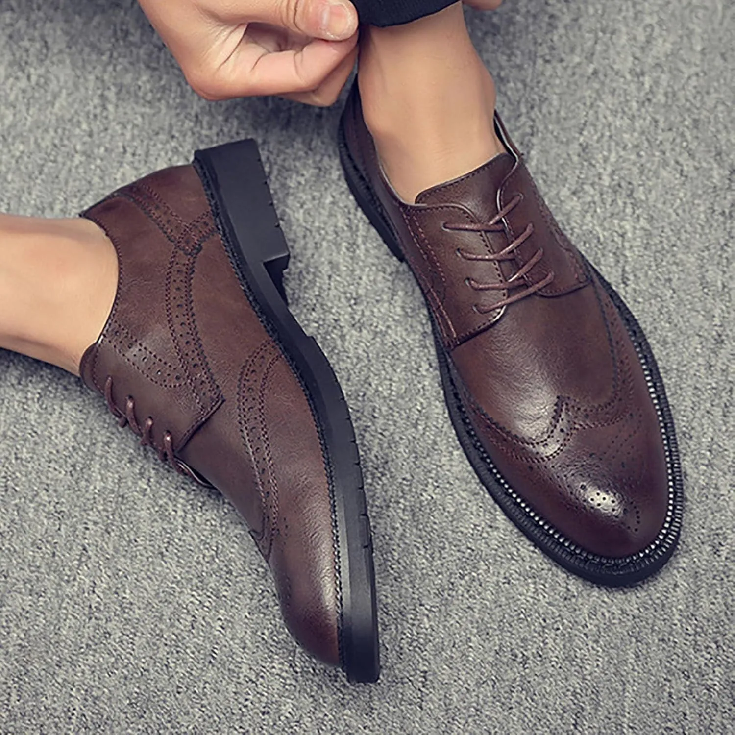 Men's Genuine Leather Derby Shoes Lightweight Anti-Slip Sole Business Casual Oxfords for Weddings, Work & Outdoor Activities