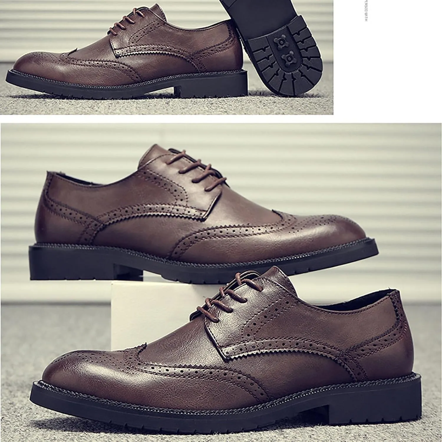 Men's Genuine Leather Derby Shoes Lightweight Anti-Slip Sole Business Casual Oxfords for Weddings, Work & Outdoor Activities