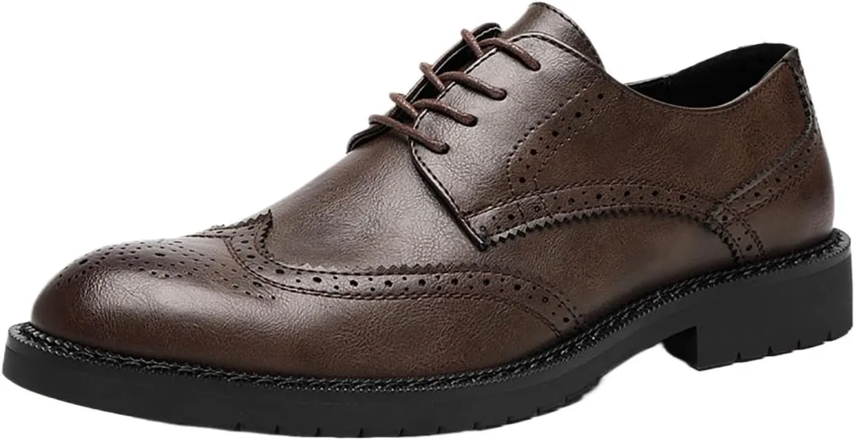 Men's Genuine Leather Derby Shoes Lightweight Anti-Slip Sole Business Casual Oxfords for Weddings, Work & Outdoor Activities