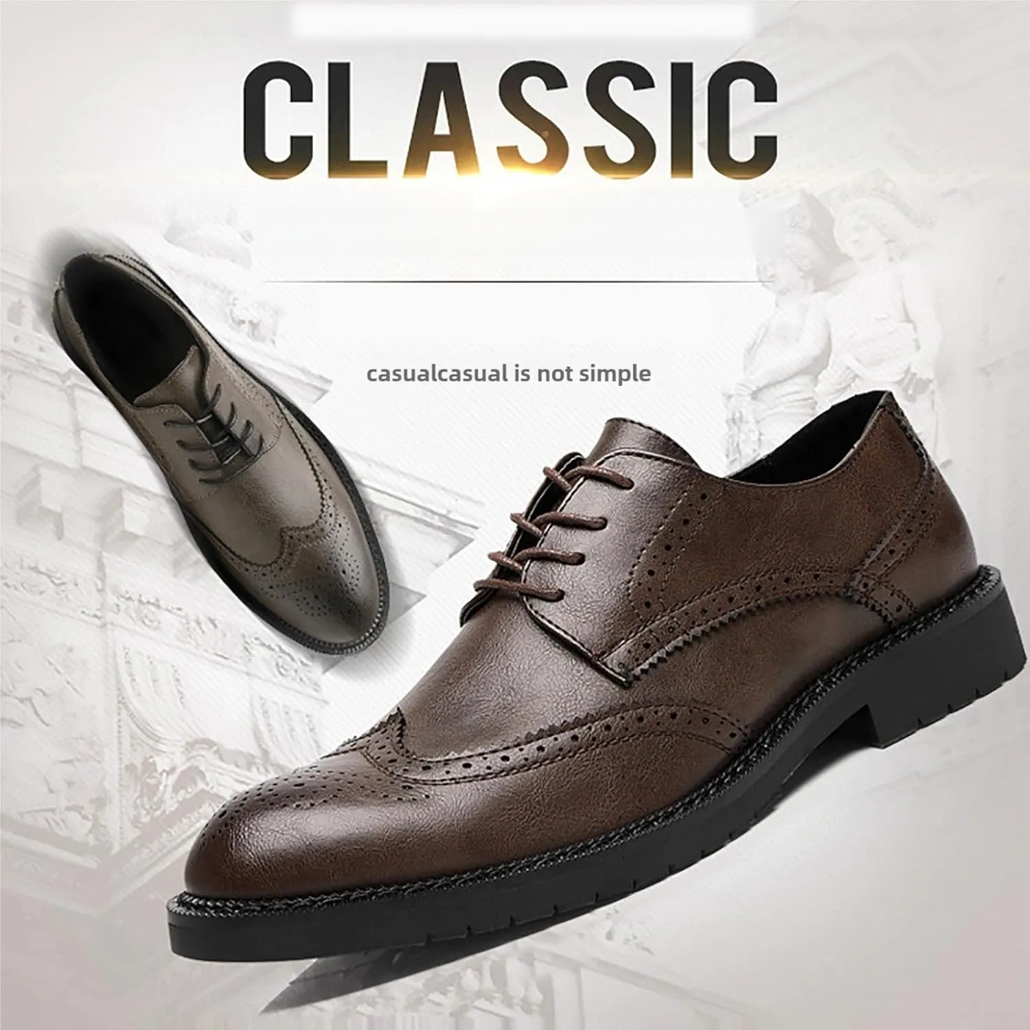 Men's Genuine Leather Derby Shoes Lightweight Anti-Slip Sole Business Casual Oxfords for Weddings, Work & Outdoor Activities