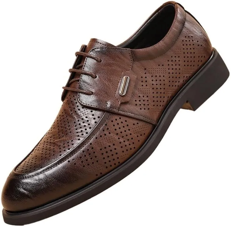 Men's Leather British Style Lace Up Wing Tip Dress Shoe Summer Business mesh Breathable Walking Shoes