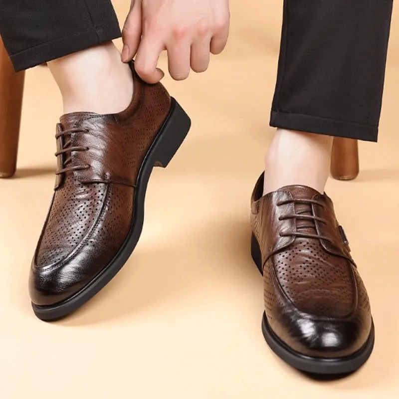 Men's Leather British Style Lace Up Wing Tip Dress Shoe Summer Business mesh Breathable Walking Shoes