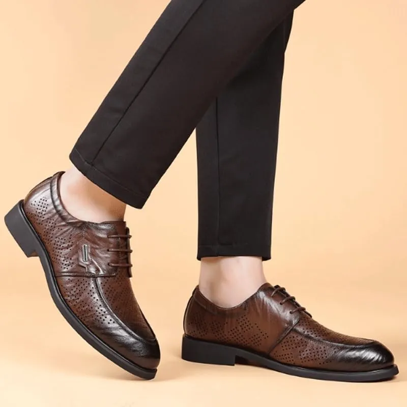 Men's Leather British Style Lace Up Wing Tip Dress Shoe Summer Business mesh Breathable Walking Shoes