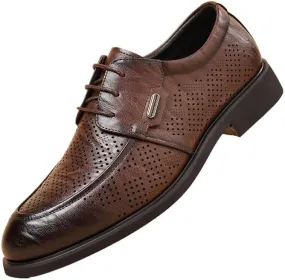 Men's Leather British Style Lace Up Wing Tip Dress Shoe Summer Business mesh Breathable Walking Shoes